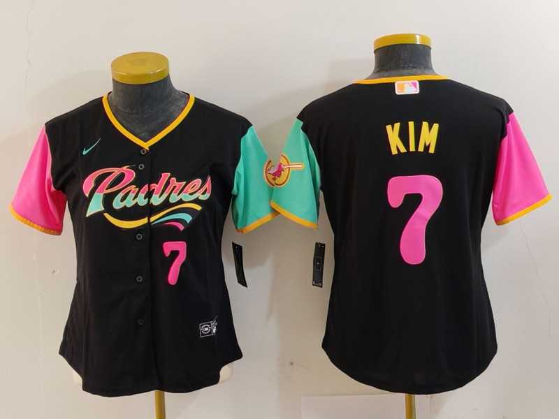 Women%27s San Diego Padres #7 Ha Seong Kim Black Player Number Fashion Baseball Jersey